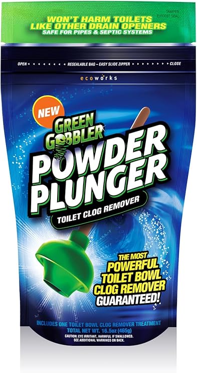 ECOCLEAN SOLUTIONS INC Ggpppowder Plungergreen Gobbler The Only Drain Opener Safe to Use In Toilets, Opens Tough Toilet Clogs, Safe For Septic Systems