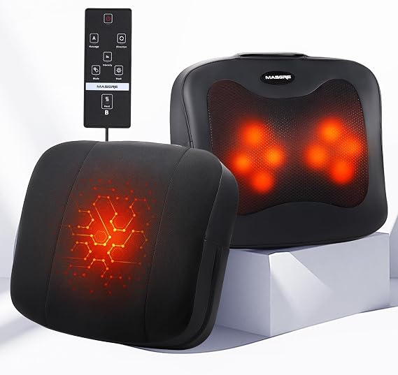 2 in 1 Back Massager and Lumbar Support Pillow with Heat, Shiatsu Massagers Deep Tissue Kneading Massage Pillows for Lower Back Leg Shoulder, Pillow for Office Chair, Gifts for Mom Dad Women Men