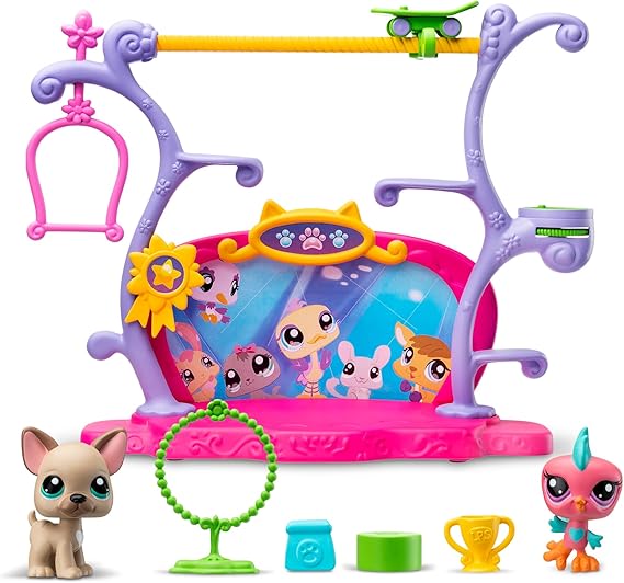 Littlest Pet Shop Pets Got Talent Playset | LPS Playset With 2 Exclusive Pet Mini Figures 5 Accessories 1 Collector Card And 1 Virtual Code | Animal Collectable Kids Toys For Girls And Boys