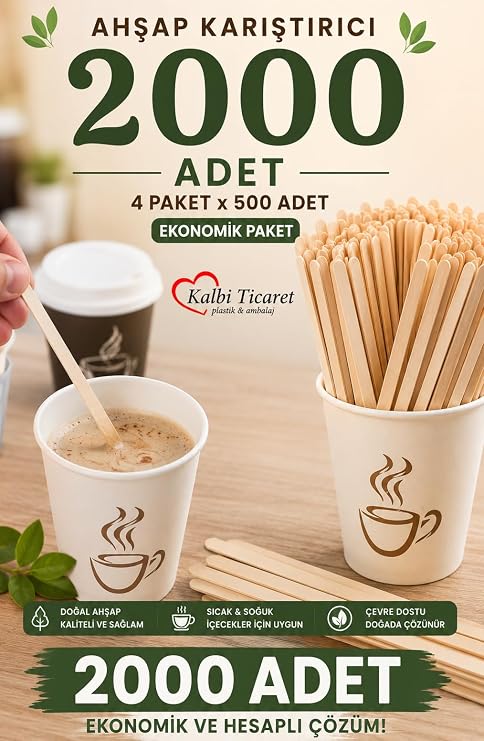 Ahşap Karıştırıcı 2000 Adet Çay Kahve Karıştırma Çubuğu Tahta Karıştırıcı Tahta Kaşık