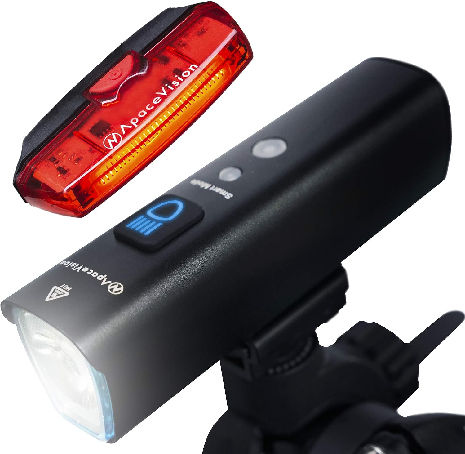 INTERLUME GTX1000 Smart Bike Light Set USB Rechargeable - Super Bright 1000 Lumens Bicycle Headlight & LED Tail Light Combo - IPX6 Waterproof MTB Mountain Road Commuter Front and Back Lights by Apace