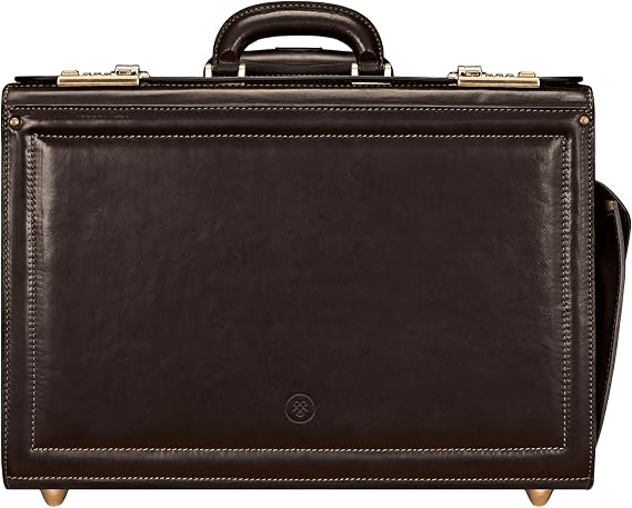Maxwell Scott - Mens Luxury Leather Rolling Wheeled Pilot Briefcase/Catalog Case and Barrel Lock - The VareseW Dark Brown