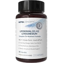 Liposomal D3, K2 & Magnesium - 30 Vegan Capsules - Bones, Immunity & Muscle Support - Complete Tri-Nutrient Formula - LipoCellTech Enhanced Absorption -