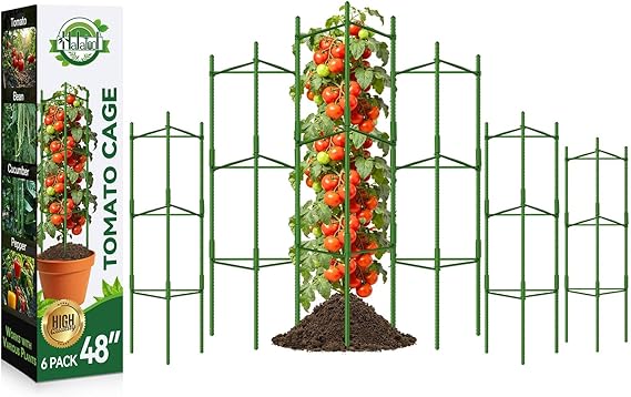 Halatool Pack of 6 Tomato Trellis 120 cm Plant Support Stake Adjustable Tomato Cage Garden Stakes Tomato Trellis for Pots Tomato Plant Support for Raised Bed and Climbing Vegetables Flower