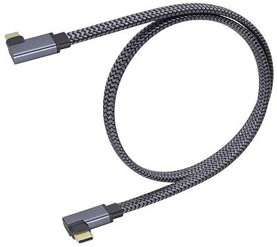 Flat Short Right Angled USB C to USB C 3.1 Gen 2 Braided Cable 10Gbps 90 Degree Left Angle USB 3.1 Type C Male Extension Cable Fast Charging Compatible for Samsung Galaxy S24,MacBook0.6M-MM