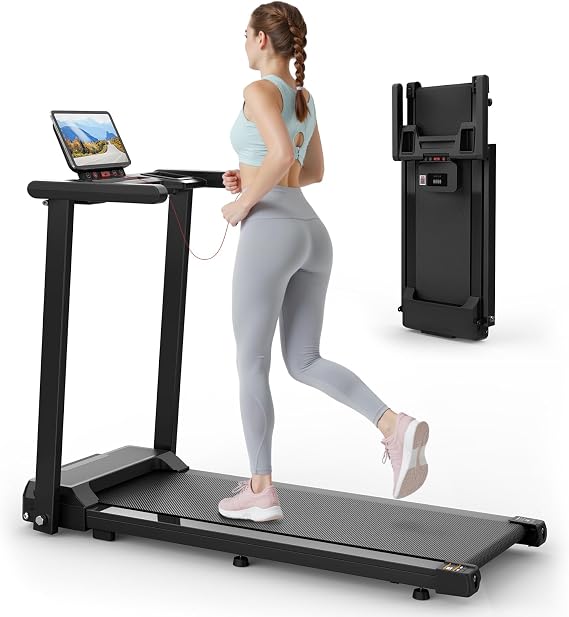 FYC Foldable Treadmill with Handles, Compact Mini Treadmill for Home Small Spaces, Built in APP, 2.5HP Quiet, 300lb Capacity & Shock Absorption