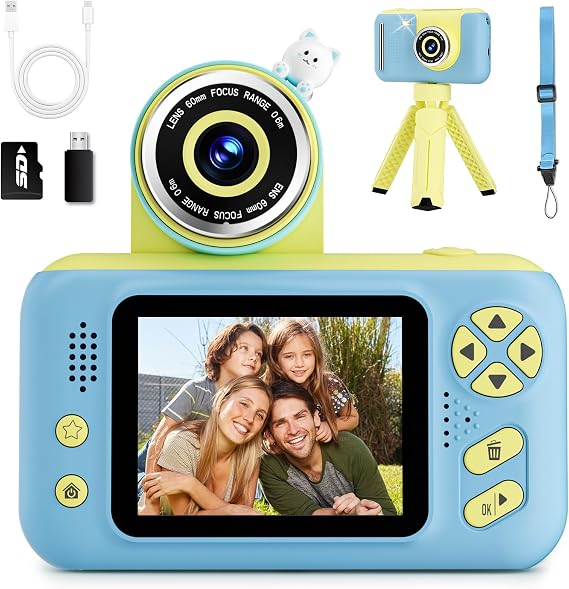 Makolle Camera for Kids, Toddler Volging Cameras Age 3-8 Christmas Birthday Gifts for Boys and Girls 3-12 Year Old Boys Digital Camcorder for Video Portable Kids Selfie Camera with SD Card Blue