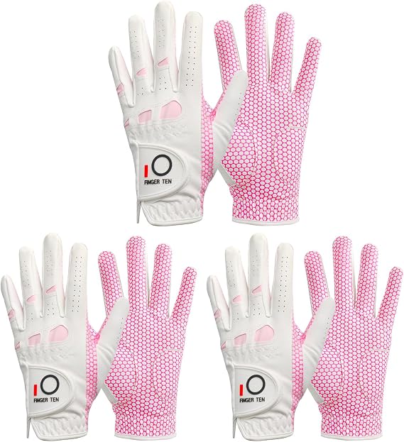 FINGER TEN Golf Gloves Women with Extra Grip 3 Pack