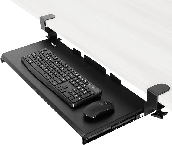 VIVO Large Keyboard Tray Under Desk Pull Out with Extra Sturdy C Clamp Mount System, 69 (84 Including Clamps) x 28 cm Slide-Out Platform Computer Drawer for Typing, Black, MOUNT-KB05E