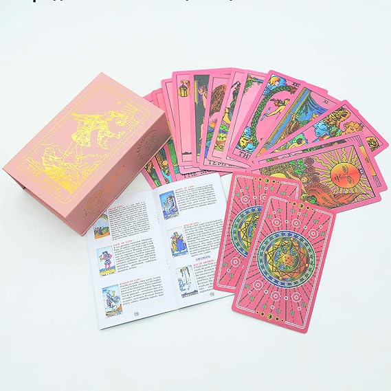 Tarot Deck, Waterproof Rider Waite Tarot Cards Set Luxury Gold Foil PVC, Anti-Wrinkle with Guidebook Box for Beginners Experts,Pink