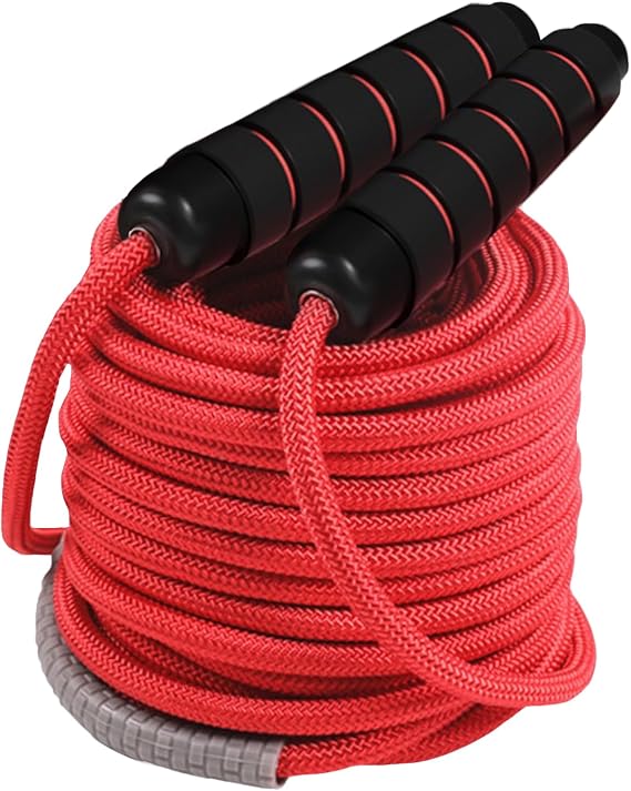 30 FT Long Jump Rope for Kids Adults,Double Dutch Jump Rope,Adjustable Skipping Ropes with High-strength Nylon Braided Rope Core,360Rotation Not Entangled,Long Enough for 6-10 Jumpers.Red