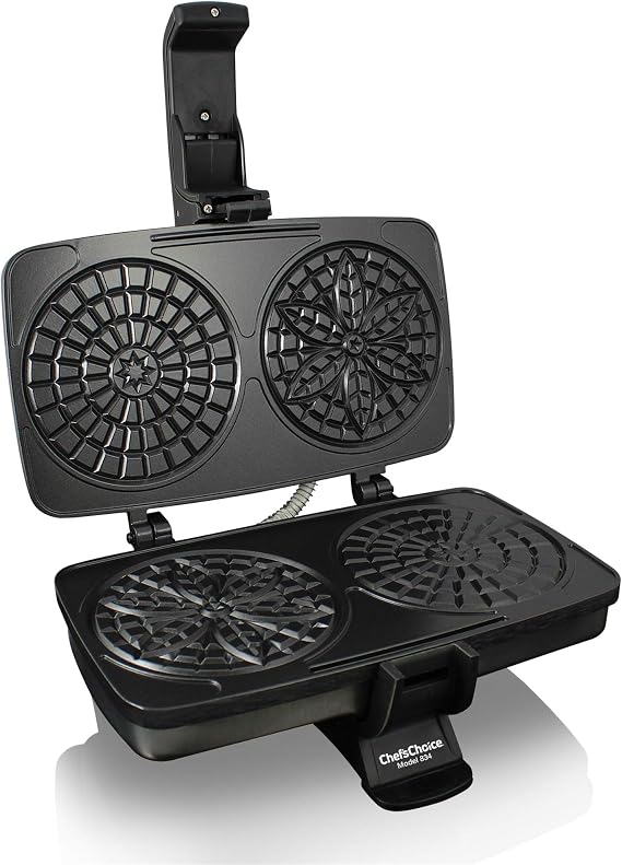 ChefsChoice Chef's Choice Pizzelle Maker Toscano PizzellePro Features Nonstick Surface and Even Heating for Two Baked Treats in Seconds, 2-Slice, Silver