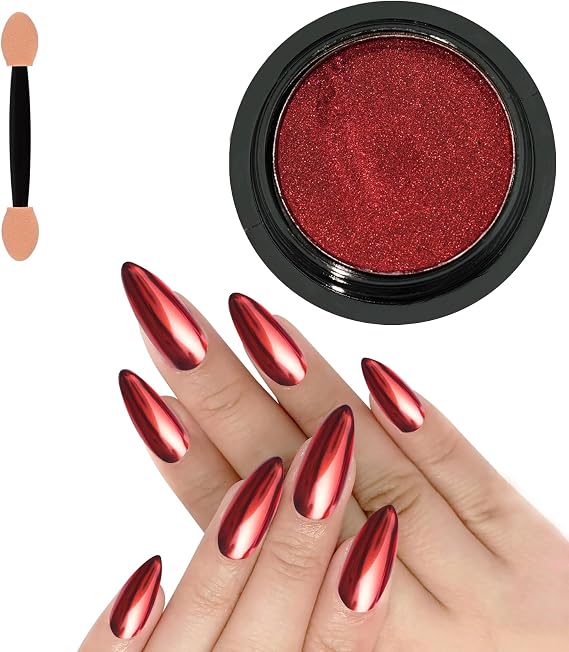Allstarry Red Solid Chrome Nail Powder Magic Metallic Mirror Effect | Mirror Glitter Glazed Manicure Decoration Reflective Pigment for Gel Polish Nail Art Decoration Resin Craft, Festivals