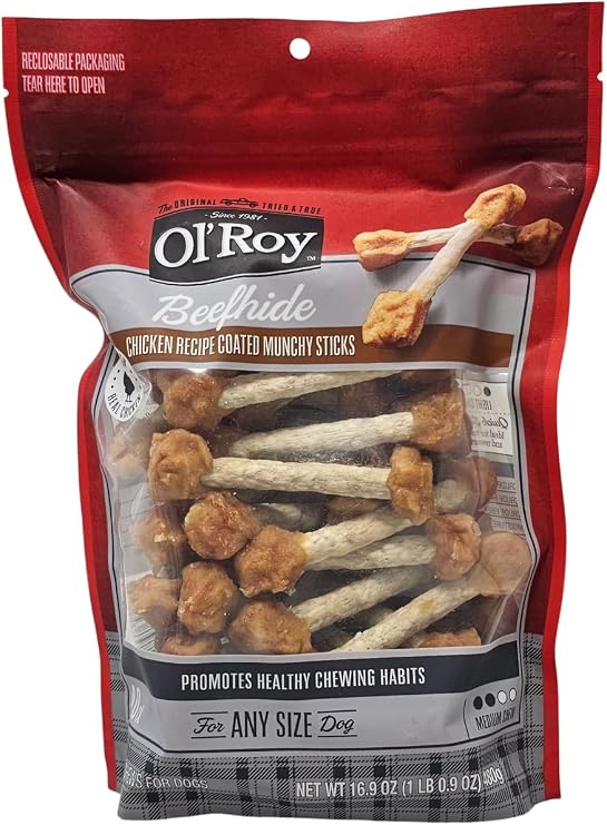 Ol' Roy Beefhide Chicken Coated Munchy Sticks 40 Count Dog Treats, 16.9 Ounce Bag