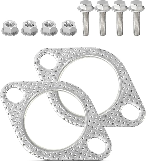 2PCS Exhaust Gasket,Car Accessories Universal Exhaust Flange Gasket,Catalytic Converter Gasket Muffler Repair Kit with Bolts Nuts,Replacement Replace Part Number OEM120-06310-0002 (2.25 inch)