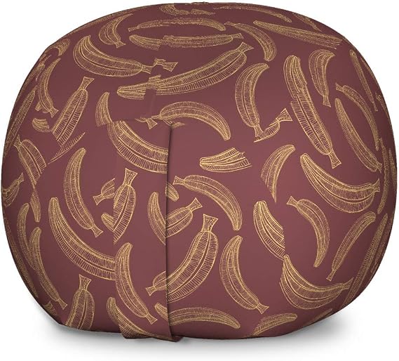 Ambesonne Banana Storage Toy Bag Chair, Outline Drawings of Fruits Striped Long Shapes Vintage Illustration, Stuffed Animal Organizer Washable Bag, Large Size, Pale Maroon and Mustard
