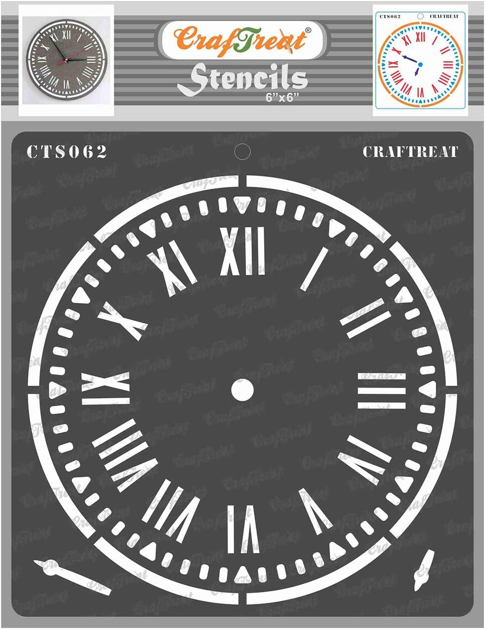 CrafTreat Reusable Clock Stencils for Painting on Wood, Canvas, Paper, Fabric, Floor, Wall and Tile - Clock - 6x6 Inches - DIY Art and Craft Stencils - Clock Face Stencil