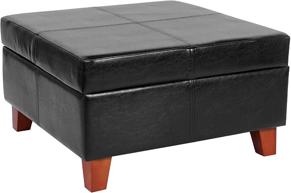 HomePop 28" Faux Leather Square Storage Ottoman - Black