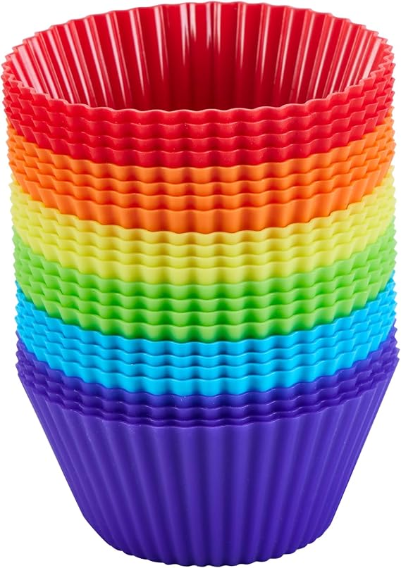 Silicone Cupcake Backing Cups 24 Pack - 2.8 Inches Reusable Muffin Molds for Cakes and Pastries, 6 Rainbow Colors