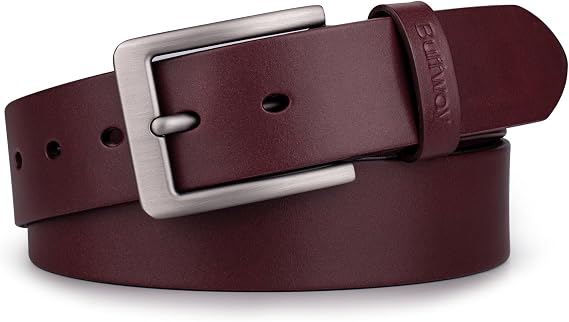 Buffway Mens Full Grain Leather Belt Solid One-Piece Leather, 1.5 Wide for Jeans & Business Casual, Gift Box Included