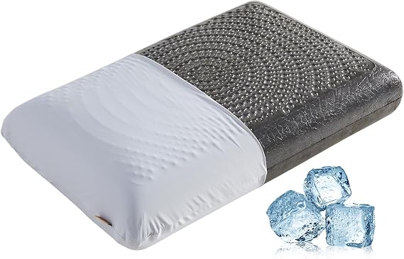 SAPHREAS Cooling Gel Memory Foam Pillow for Sleeping, Standard Size 4In Cool Bed Pillow for Side, Back and Stomach Sleepers, Removable & Machine Washable, Light Grey