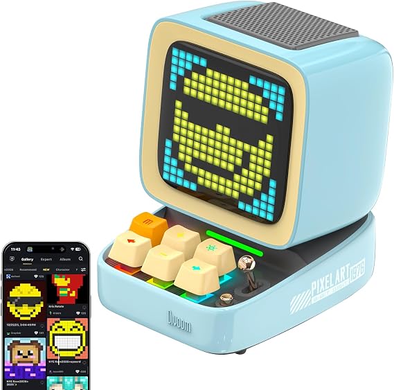 Divoom Ditoo Retro Pixel Art 15W Bluetooth Speaker,Cute Speaker with Alarm,White Noise & Mini Games,Iconic Desk Setup Speaker with 16X16 LED App Controlled Front Screen,Gifts for Anyone (Blue)