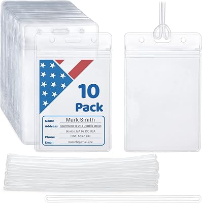 Mifflin-USA Luggage Tags with Transparent Loops Clear, 10 Pack, Waterproof Travel Bag Identifiers with Straps, Resealable Suitcase Tag Holders