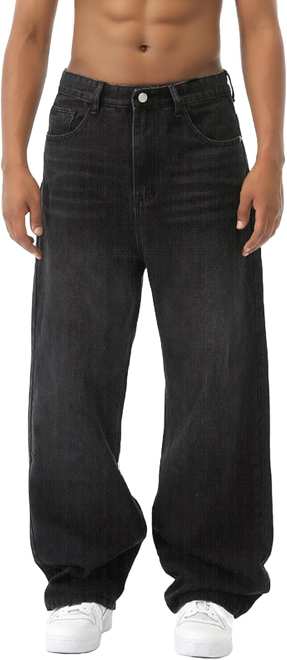 EMMIOL Baggy Jeans Men Wide Leg, Y2K Hip Hop Skater Denim Cargo Pants