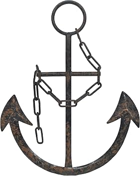 Metal Anchor for Wall Decor - Antique Nautical Decoration for Living Room, Restroom, Bathroom, Bedroom, Kitchen - Boat, Ship Anchor with Chain for Home Interior