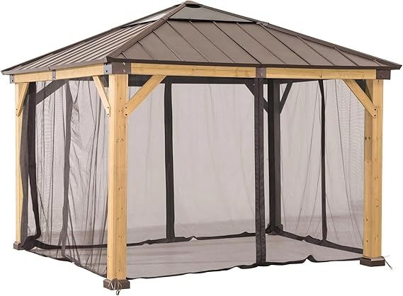 SUNJOY Replacement Mosquito Netting Panles,Water-Resistant 4-Panel Screen Walls for Sunjoy 11 x 13 ft Gazebo, Patio & Backyard Protection, Light Tan