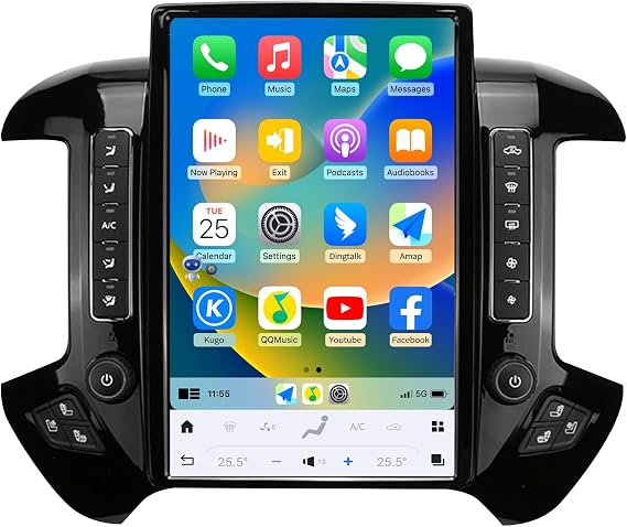 Car Radio for Chevrolet Silverado GMC Sierra 2014-2019 (OEM 8 Inch) 14.4 | Qualcomm Stereo Replacement Head Unit 14.4 Inch 2K IPS Touch Screen Tesla Style Carplay Android Auto GPS Navigation (Black)