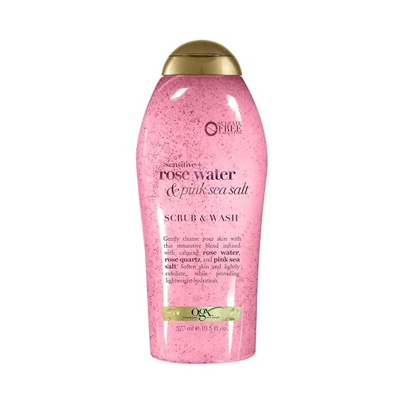 OGX Sensitive + Rose Water & Pink Sea Salt Body Scrub, 19.5 fl oz