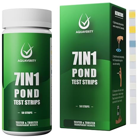 7-in-1 Pond Test Strips Accurate Pond Water Test Kit - 50 Strips | Test Strips to Measure pH, Nitrate, Nitrite, Carbonate, Hardness, Total & Free Chlorine – Easy-to-Use - for All Garden Ponds