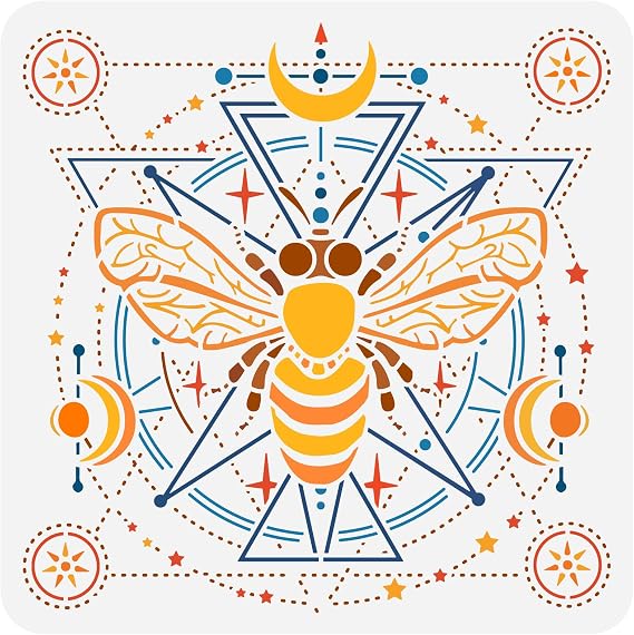 FINGERINSPIRE Divination Stencils 11.8x11.8 inch Honey Bee Stencil Plastic Sun Moon Stars Patterns Stencil Witchcraft Stencil Reusable DIY Art and Craft Stencil for Art Scrabooking and Wall Home Decor