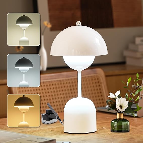 Modern Design Donut Table Lamp, LED Bedside Desk Lamp with Durable Shade, Rotomolded Small 3-Color Dimmable Nightstand Lamps (Not Glass) (Snow White)