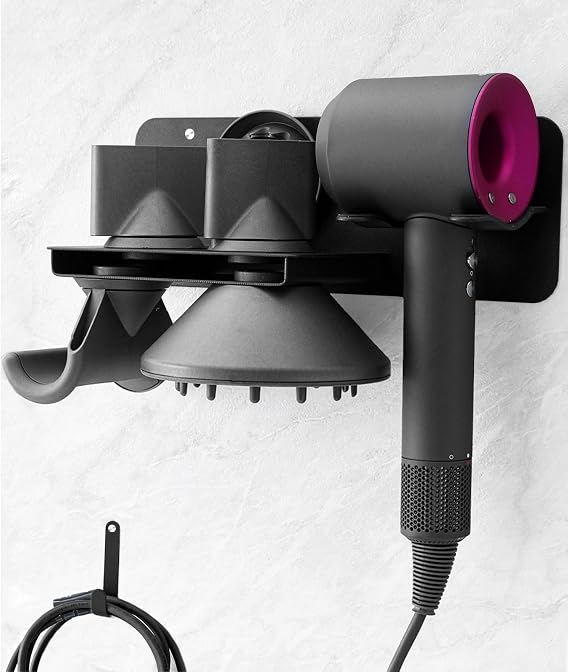Hair Dryer Holder Wall Mount for Dyson Supersonic Airwrap Hair Dryer, Metal Blow Dryer Stand Attachments Storage for Bathroom and Salon, Black
