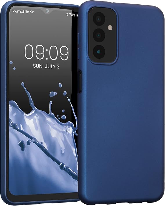 kwmobile Case Compatible with Samsung Galaxy M13 Case - Soft Slim Metallic TPU Silicone Cover - Metallic Blue
