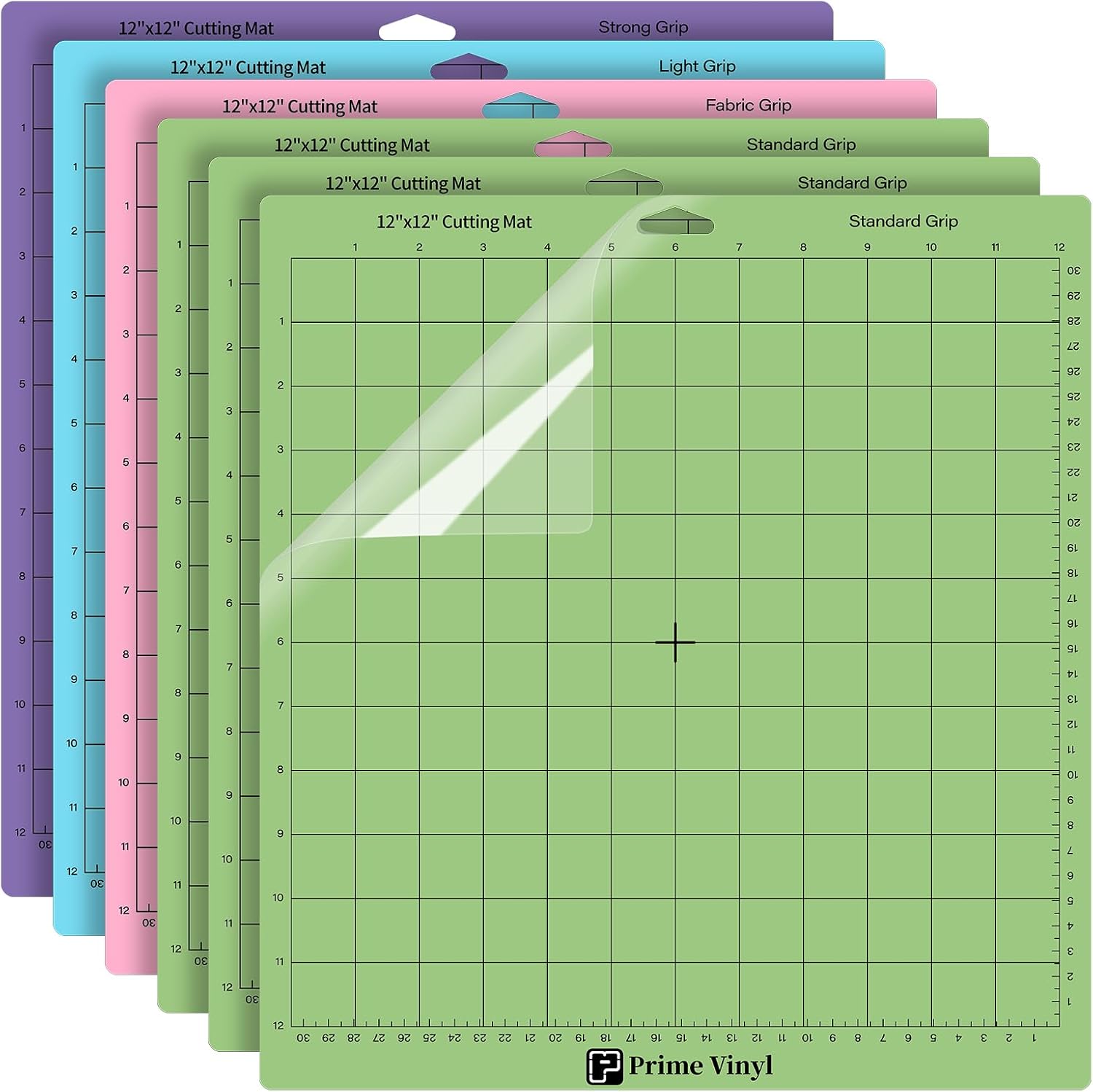 Prime Vinyl Cutting Mats for cricut - 6 Pack Adhesive Cutting mat Set, Permanent Vinyl Cutting matsStandardgripLightgripStronggripFabricgrip 12x12 inch for Cricut Accessories