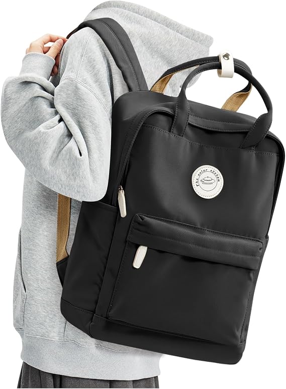 BJLFS Large Black Backpack for Women, Classic Basic Waterproof High School Bookbag, Lightweight Casual Travel Daypack, College Backpack Men, Middle School Bag for Girls Boys