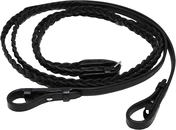 CHALLENGER 54" Full Horse English Braided Black Leather Reins 805LR01BK