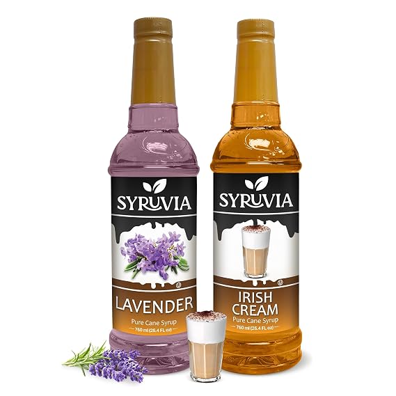 Syruvia Lavender Coffee Syrup & Irish Cream Coffee Syrup - 25.4 fl oz. Premium Coffee Flavoring Syrup. Kosher, and Gluten-Free. Perfect for Enhancing Drinks, Sodas, Shakes, Desserts, and More.