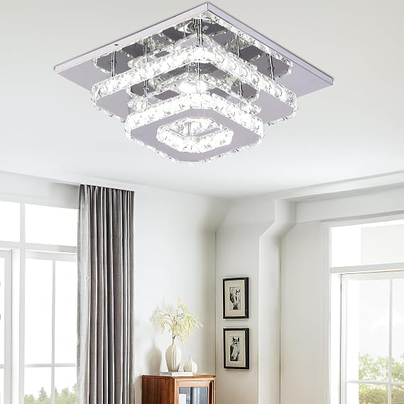 YPQXYHDA 9.8" Crystal Chandelier Ceiling Light Modern LED Light Fittings Ceiling Flush Mount Square Chandeliers for Bedroom Stairwells,Cafes