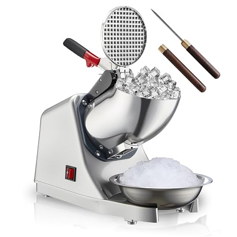 Ice Shaver Crusher Electric Snow Cone Maker Machine 4 Blades 300W 143lbs/hr Shaved Ice Machine Stainless Steel Electric Ice Crush Free Ice Pick Ice Cube Tray