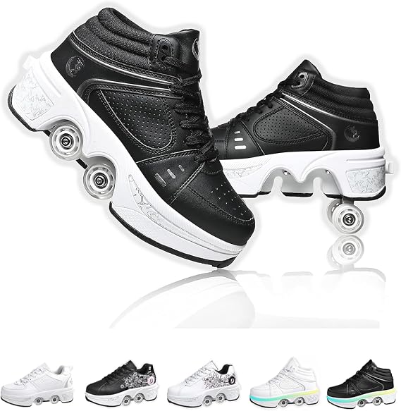 2-in-1 Retractable Roller Skate Shoes for Women and Men - 4 Rounds Shoes That Turn Into Roller Skates With Removable Wheels for Girls and Boys