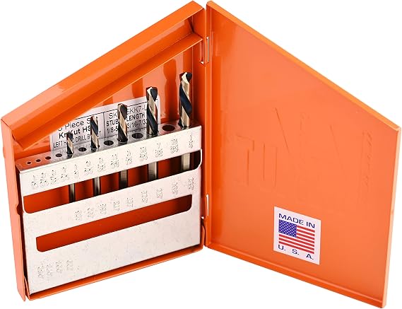 KnKut 5 Piece Left Hand Short Stubby Length Drill Bit Set