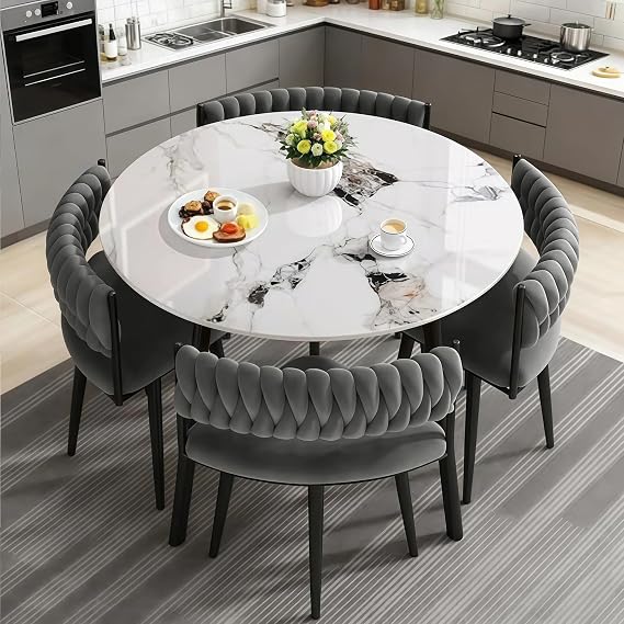 Kitchen Dining Table and Chairs Set 4 - Modern Breakfast Bar Table and Chair- Dining Room Sets Back Faux Leather Chair for Small Spaces Coffee Kitchen Meeting Table (WHITE-2)