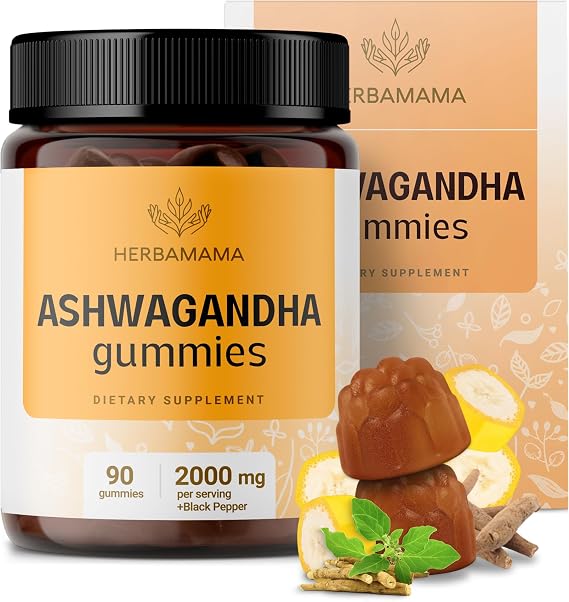HERBAMAMA Ashwagandha Gummies Ashwagandha Supplements for Stress Relief* & Calm Traditionally Used for Sleep & Cortisol Support Vegan, Non-GMO Calm Gummies 90 Count (45 Servings)