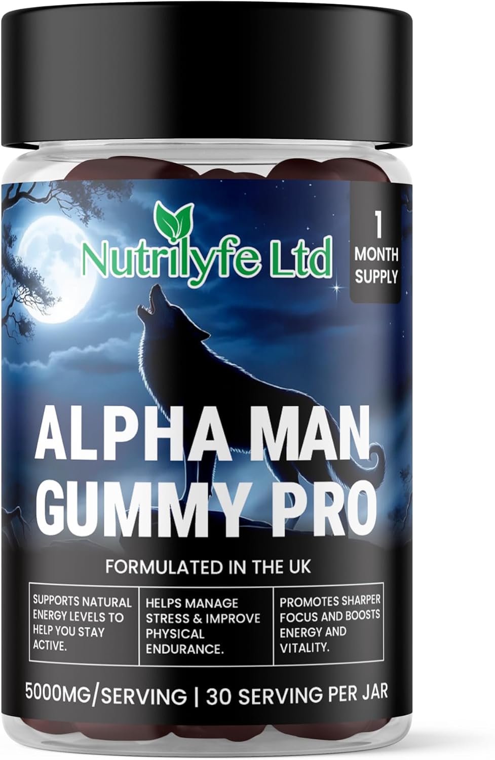 Alpha Man Gummy Pro – 5000mg High Strength Energy, Stamina & Vitality Gummies for Men with Maca, Ashwagandha, Rhodiola, Ginseng & Shilajit | Vegan Food Supplement | 60 Gummies