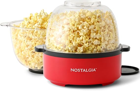 Nostalgia 6-Quart Stirring Popcorn Popper - Quick-Heat Technology - Makes 24 Cups of Popcorn - Includes Kernel Measuring Cup - Perfect for Birthday Parties, Movie Nights, and More - Red
