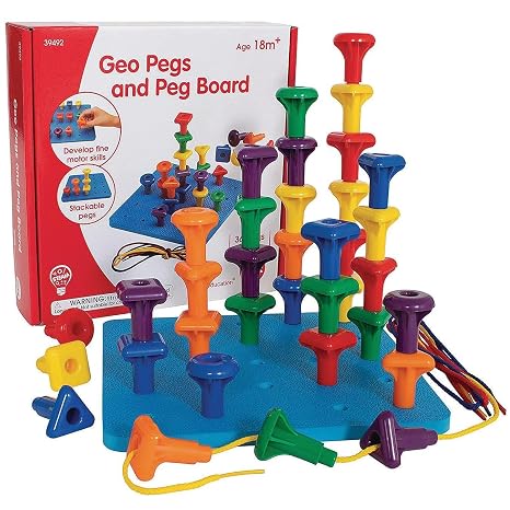 Geo Giant Peg Board Set with 36 Pegs, 2-3/4", Assorted Colors & Shapes for Kids